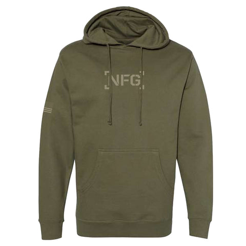 front view of green hoodie with NFG logo on center chest