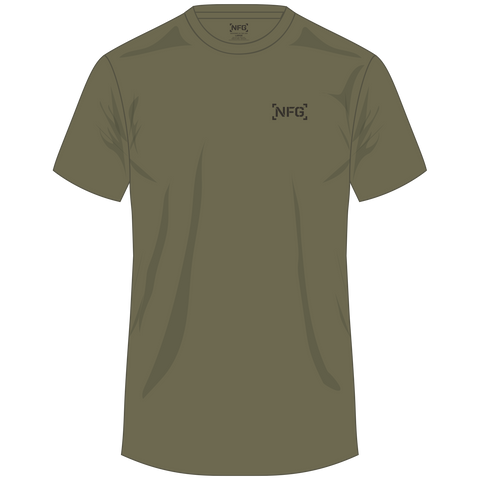 front view of Military green tee with NFG logo on left chest